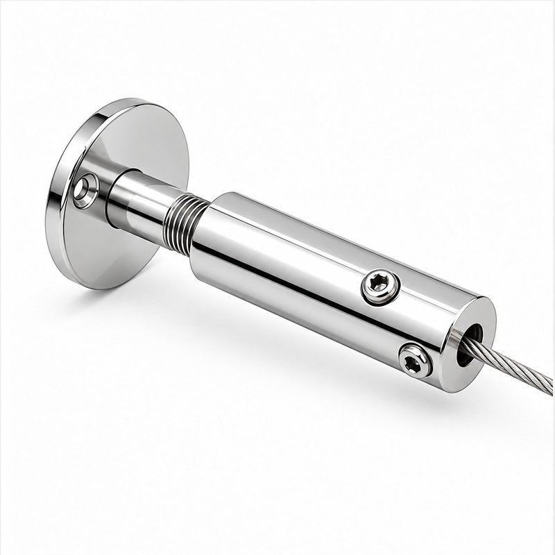 Wall Mounted Cable Tensioner — Polished silver appearance