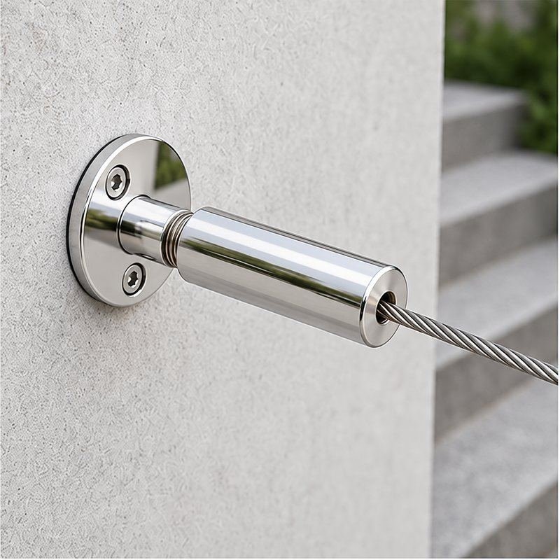 Wall Mounted Cable Tensioner — Polished silver appearance
